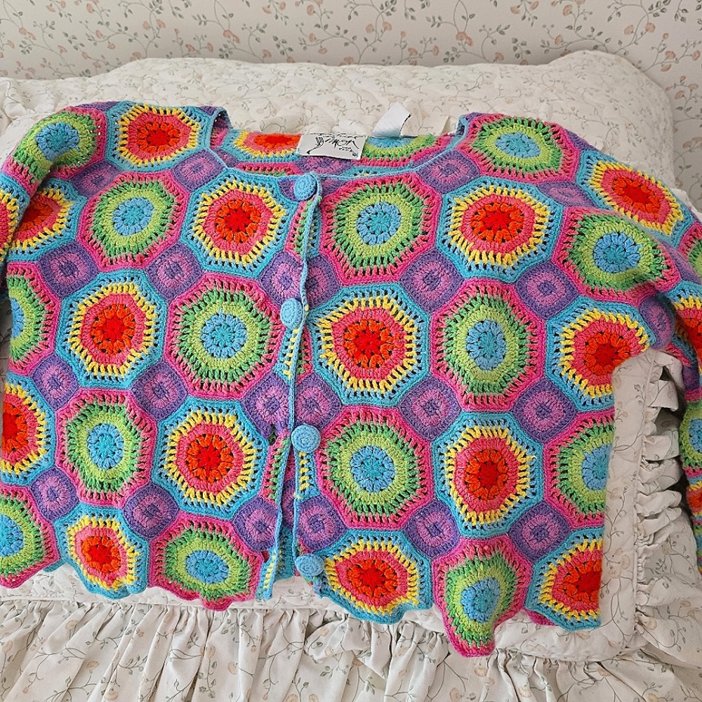 Michael Simon boxy knit sweater, M, floral pattern.